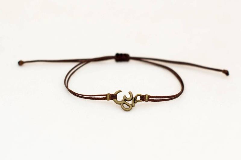 Armband Om Für Männer Bronze Ton Ohm Charme Herren Hindu Symbol Braun String Yoga Geschenk Ihn Verstellbares von Principles