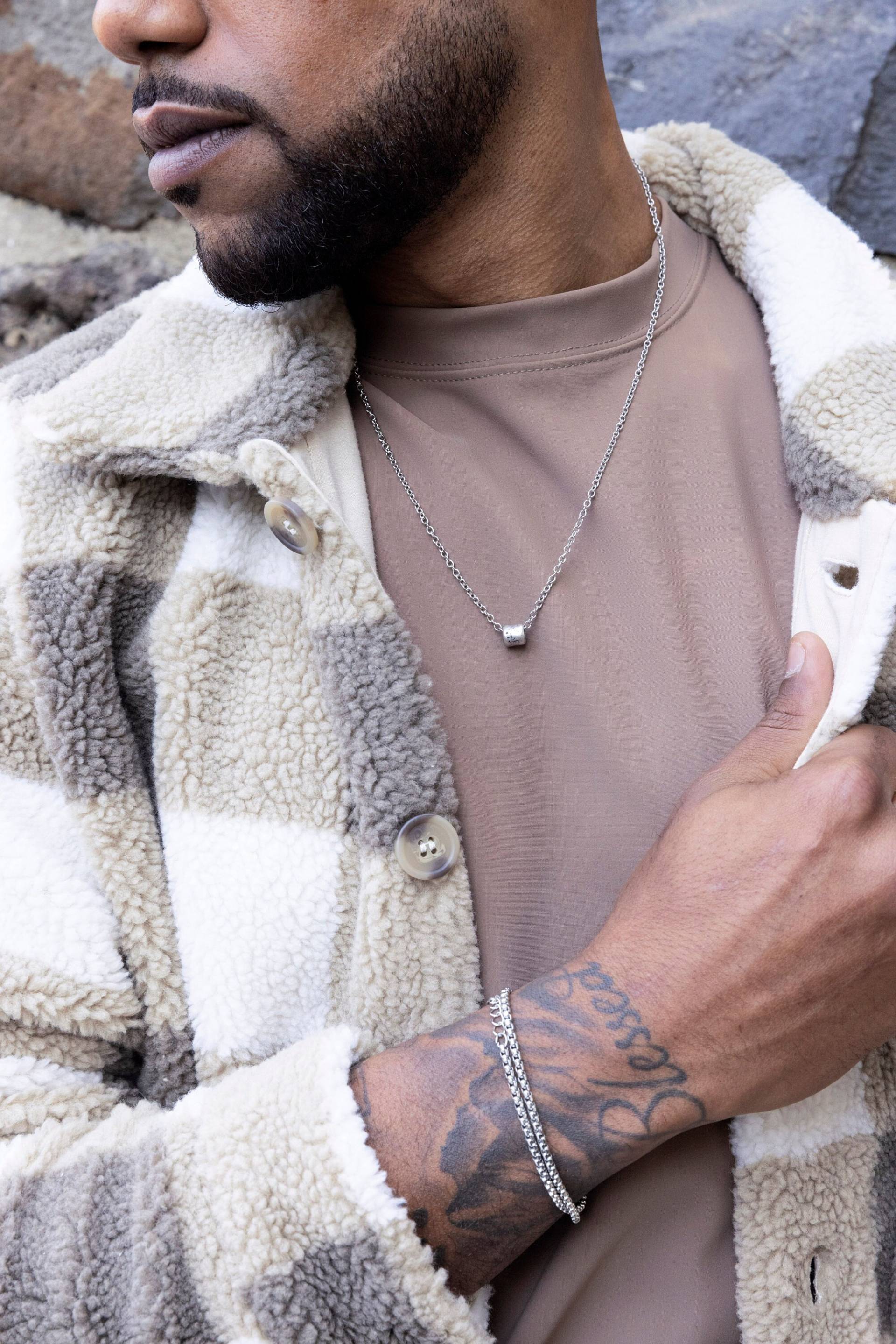 Halskette Für Männer Versilbert Perle Anhänger Edelstahl Gliederkette - Silberkette Herren Schmuck Geschenk Ihn von Principles