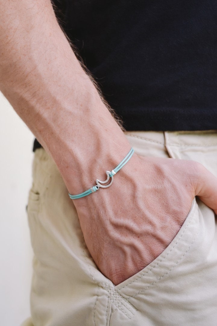 Herren Armband, Silber Mond Türkis Kordel, Armband Für Männer, Länge Anpassen, Geschenk Ihn, Schmuck Männer Herren Armband, Silber Mond Türkis Kordel, Armband Für Männer, Länge Anpassen, Geschenk Ihn, Schmuck Männer von Principles