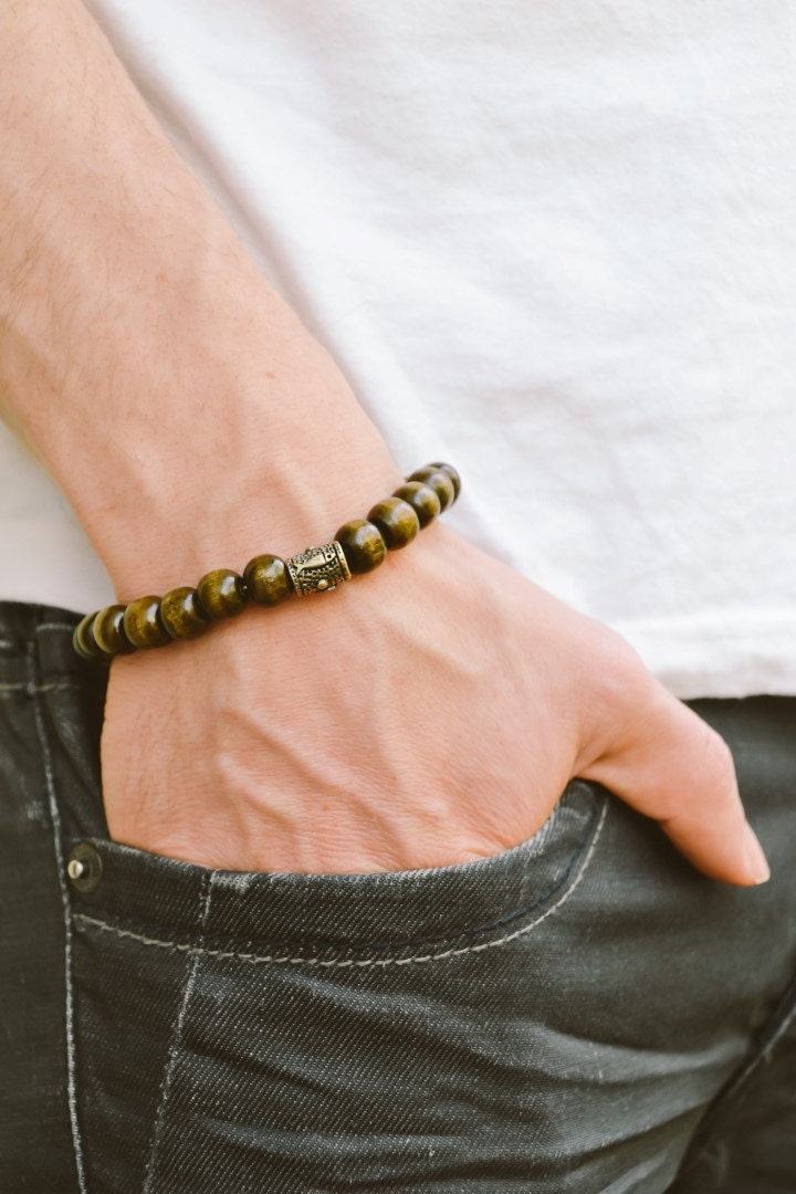 Hamsa Und Fisch Armband Für Männer Bronze Glücksbringer Stretch Holzperlen Hand Der Fatima Geschenk Ihn Perlen Böser Blick Schutz von Principles