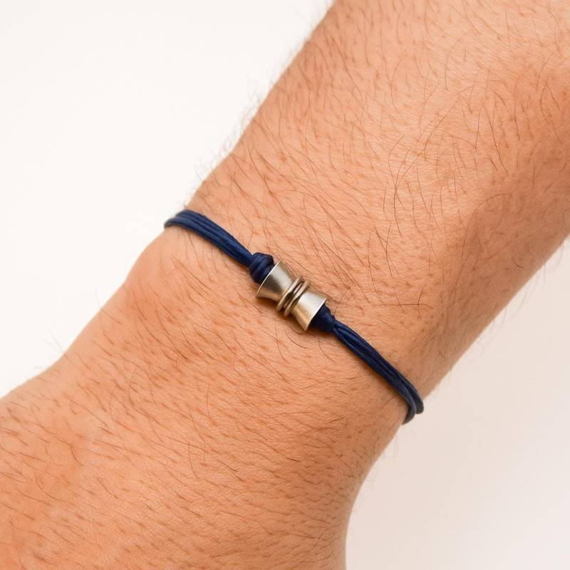 Herren Armband Silber Bead Charm Blau String Für Männer Geschenk Ihn Schmuck Trauzeugen Minimalist Custom Vatertag von Principles