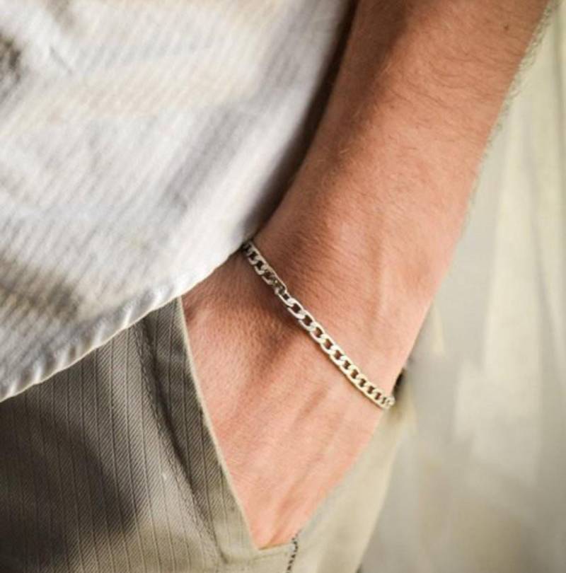Herren Armband Silber Kette Für Männer Flache Gliederkette Freund Geschenk Mann Minimalist Schmuck Verpackt Geburtstagsgeschenk von Principles
