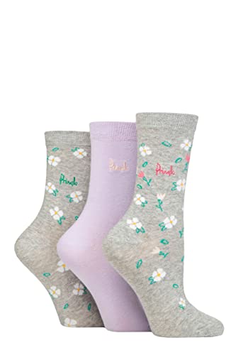 Pringle Damen Gemustert Baumwolle und recycelt Polyester Socken Packung 3 Blumen Hellgrau 37-42 von Pringle of Scotland