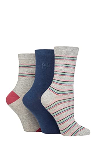 Pringle Damen Gemustert Baumwolle und recycelt Polyester Socken Packung 3 Mehrfarben Streifen Hellgrau 37-42 von Pringle of Scotland