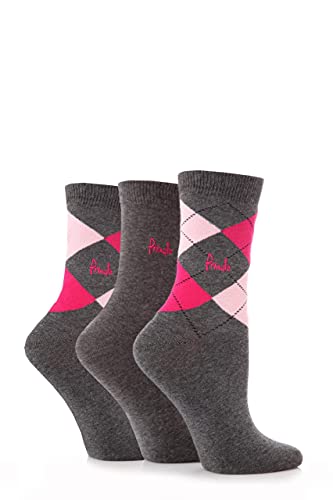 Pringle Louise Socks 3 Pack Grey, - Charcoal / Pinks, 37/42 von Pringle of Scotland