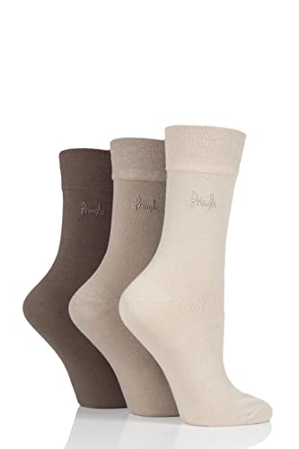 Pringle Damen 3 Paar Jean Plain Comfort Cuff Socken aus Baumwolle Beige 37-42 von Pringle of Scotland