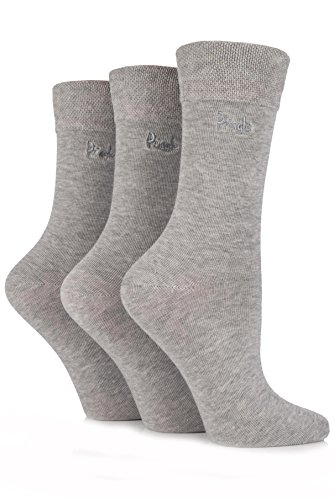 Damen 3 Paar Pringle Jean Plain Gentle Grip Socken aus Baumwolle 4-8 Damen Hellgrau von Pringle of Scotland