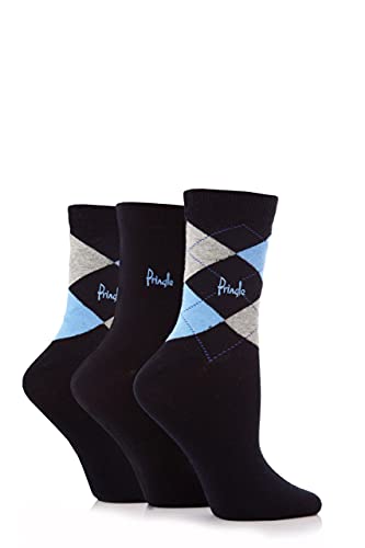 Pringle Damen 3 Paar Louise Argyle Baumwoll-Socken Marine 37-42 von Pringle of Scotland