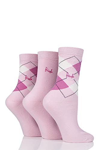 Pringle Damen 3 Paar Louise Argyle Baumwoll-Socken Rosa 37-42 von Pringle of Scotland