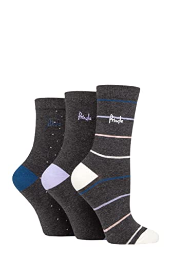 Pringle Damen Gemustert Baumwolle Socken Packung 3 Holzkohle Feine Streifen und Punkte 37-42 von Pringle of Scotland