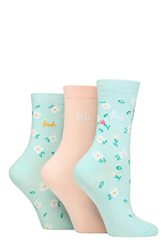 Pringle Damen Gemustert Baumwolle und recycelt Polyester Socken Packung 3 Blumen Minze 37-42 von Pringle of Scotland