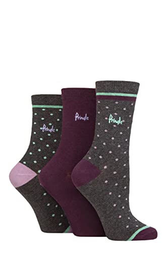 Pringle Damen Gemustert Baumwolle und recycelt Polyester Socken Packung 3 Klein Tupfen Holzkohle 37-42 von Pringle of Scotland