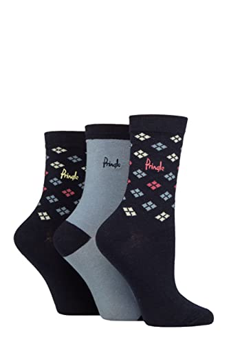 Pringle Damen Gemustert Baumwolle und recycelt Polyester Socken Packung 3 Scatter Diamant Marine 37-42 von Pringle of Scotland