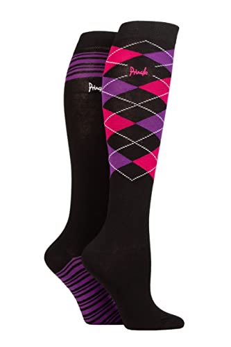 Pringle Damen Land und Pferdesport Baumwolle Kniestrümpfe Packung 2 Argyle/Streifen Schwarz 37-42 von Pringle of Scotland