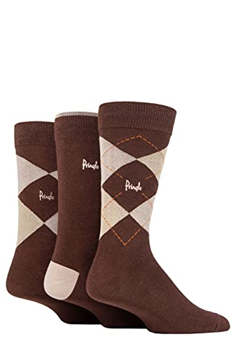 Pringle Herren Bambus Baumwolle Mischung Argyle Socken Packung 3 Braun/Beige/Hellbraun 40-46 von Pringle of Scotland