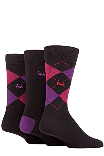 Pringle Herren Bambus Baumwolle Mischung Argyle Socken Packung 3 Schwarz/Rosa/Lila 40-46 von Pringle of Scotland