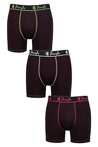 Pringle Herren Bambus Boxers Packung 3 Schwarz Burgund/Hellblau/Khaki S von Pringle of Scotland