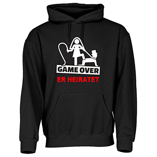 Junggesellenabschied Hoodie | JGA Herren Kapuzenpullover | Game Over |Sprücheshirt | Junggesellenabschied | Bräutigam | Team Bräutigam | Größe S-XXXL (as3, alpha, l, regular, regular, Schwarz) von Print Deluxe