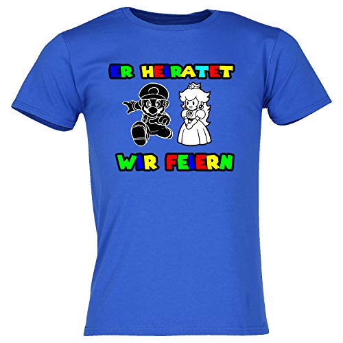 Junggesellenabschied T-Shirt | JGA Herren |Sprücheshirt | Junggesellenabschied| Bräutigam- Team | Mario Game Over | Größe S-5XL (DE/NL/SE/PL, Alphanumerisch, M, Regular, Regular, ER HEIRATET) von Print Deluxe