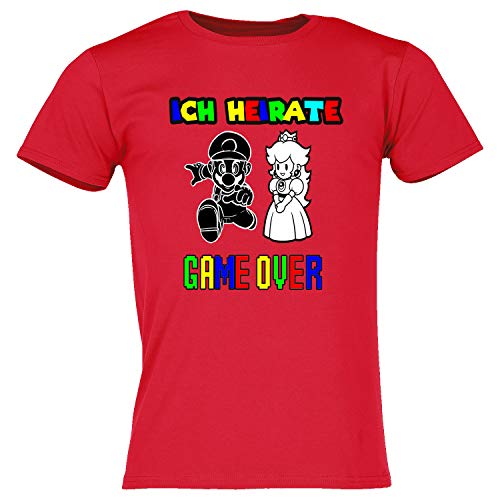 Junggesellenabschied T-Shirt | JGA Herren |Sprücheshirt | Junggesellenabschied| Bräutigam- Team | Mario Game Over | Größe S-5XL (DE/NL/SE/PL, Alphanumerisch, XL, Regular, Regular, ICH HEIRATE) von Print Deluxe