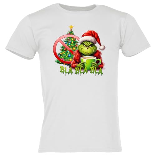 Lustig bedrucktes Grinch T-Shirt| Unisex Shirt, Sprücheshirt, Funshirt | Bla Bla Bla | Kurzarm, Größe S-5XL (DE/NL/SE/PL, Alphanumerisch, XXL, Regular, Regular, Weiss.) von Print Deluxe