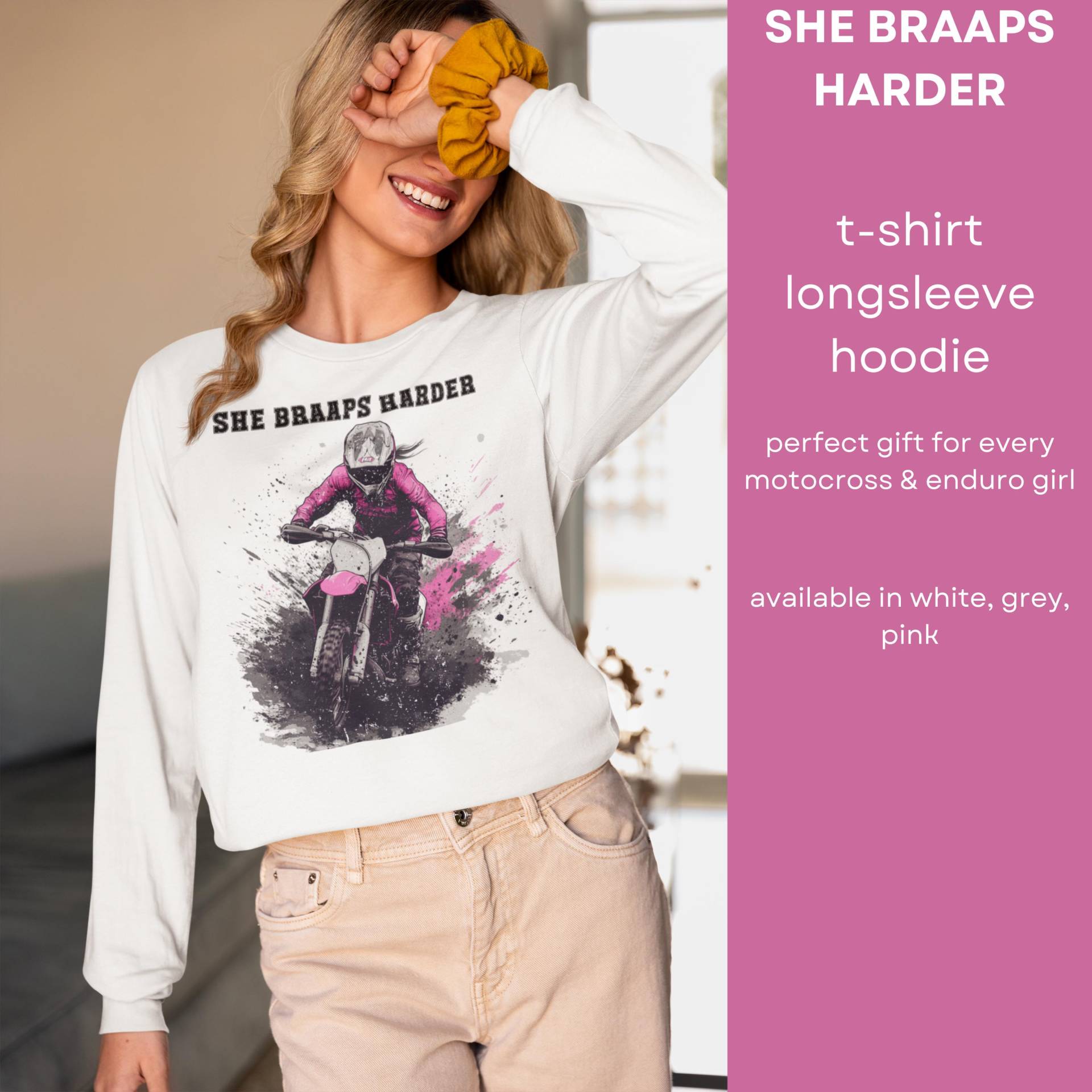She Braaps Harder - Motocross Shirt Für Frauen, Und Enduro Hoodie & Dirtbike Sweatshirt Geschenk Bikerinnen von PrintBloomery