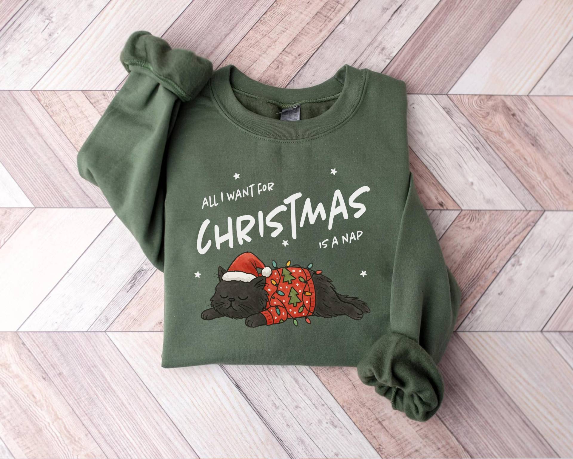 Alles Was Ich Für Weihnachten Will, Ist Ein Nickerchen Katze Weihnachtssweatshirt, Süßes Katzenmama Geschenk, Pullover Weihnachten, Katzenbesitzer von PrintBoutique4U