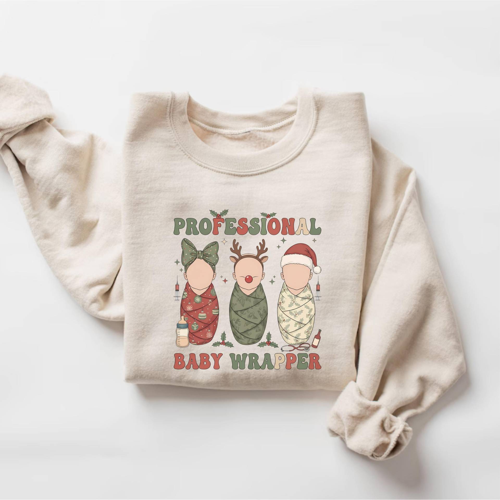 Arbeit Und Lieferung Weihnachten Sweatshirt, Professionelle Baby Wrapper L & D Krankenschwester T-Shirt, Geschenke, Weihnachtsschwester Fachmann von PrintBoutique4U
