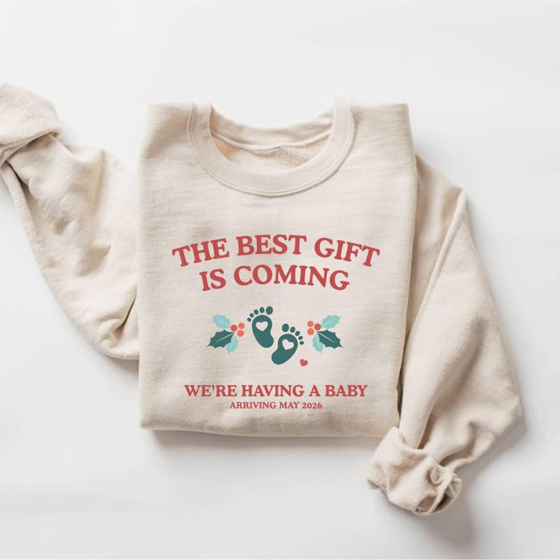 Benutzerdefinierte Weihnachten Schwangerschaft Ankündigung Sweatshirt, Baby Offenbaren Weihnachten, Urlaub Schwangere Rundhalsausschnitt, Shirt von PrintBoutique4U