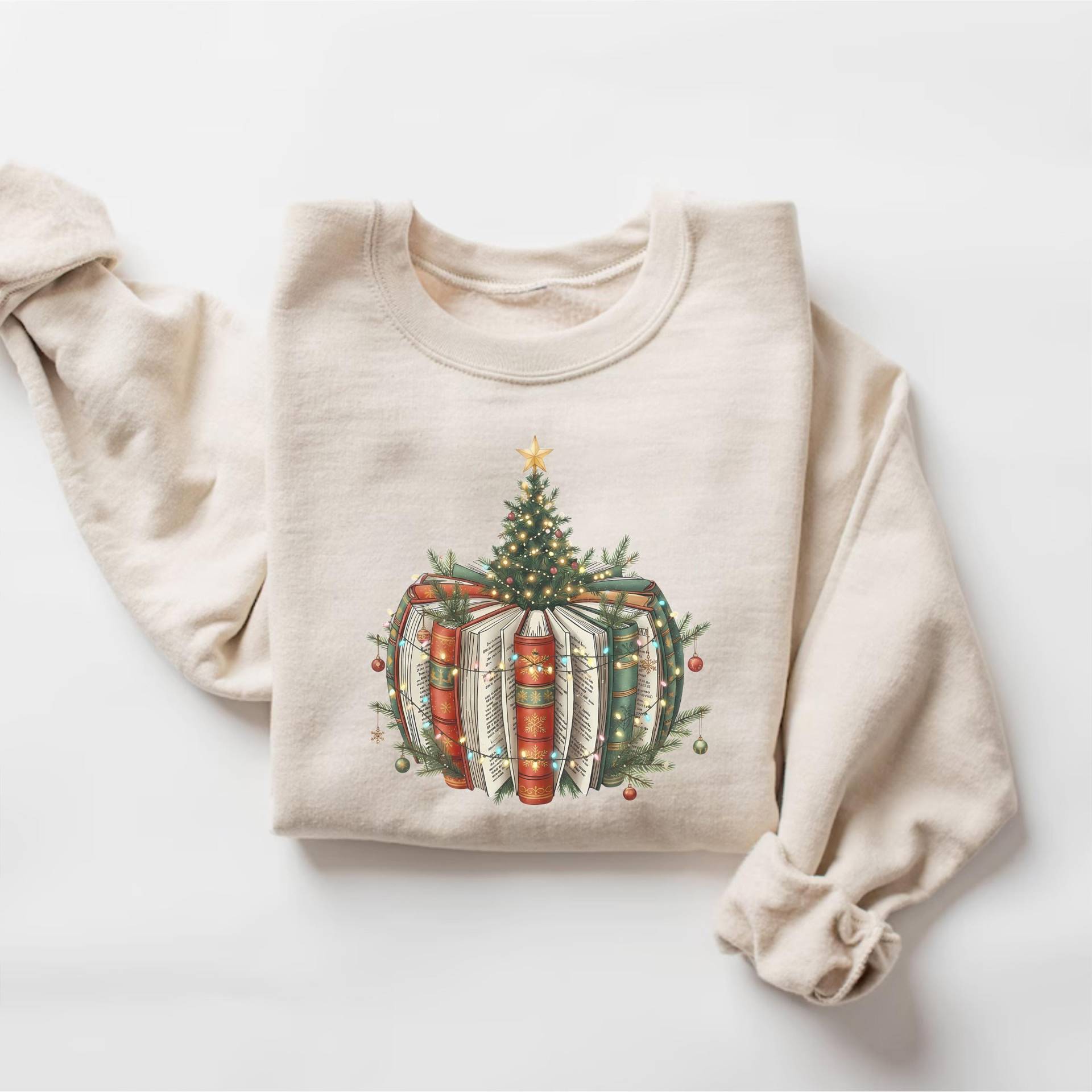 Buch Weihnachtsbaum Sweatshirt, Liebhaber Urlaub Shirt, Gemütliches Lese Rundhalsausschnitt, Bibliothekar Weihnachtsgeschenk, Weihnachten, Leser von PrintBoutique4U