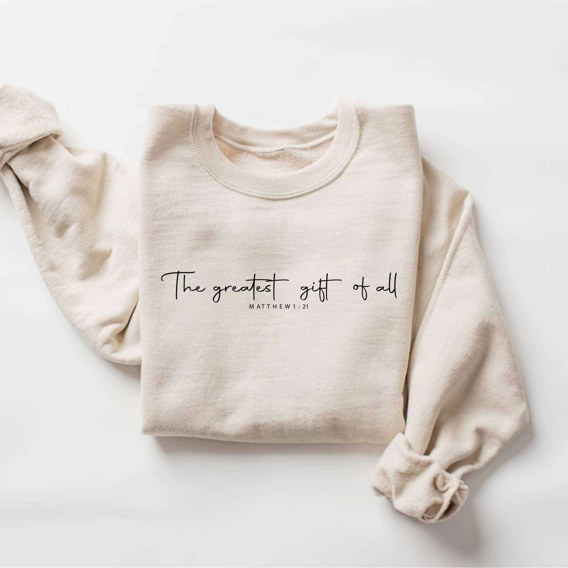 Das Größte Geschenk Von Allen Weihnachten Sweatshirt, Christliche Weihnachtspullover, Matthäus 121 Bibel Shirt, Jesus Liebhaber T-Shirt von PrintBoutique4U