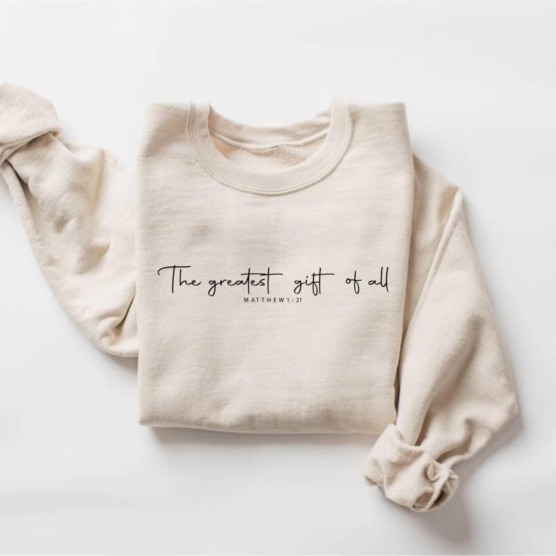 Das Größte Geschenk Von Allen Weihnachten Sweatshirt, Christliche Weihnachtspullover, Matthäus 121 Bibel Shirt, Jesus Liebhaber T-Shirt von PrintBoutique4U