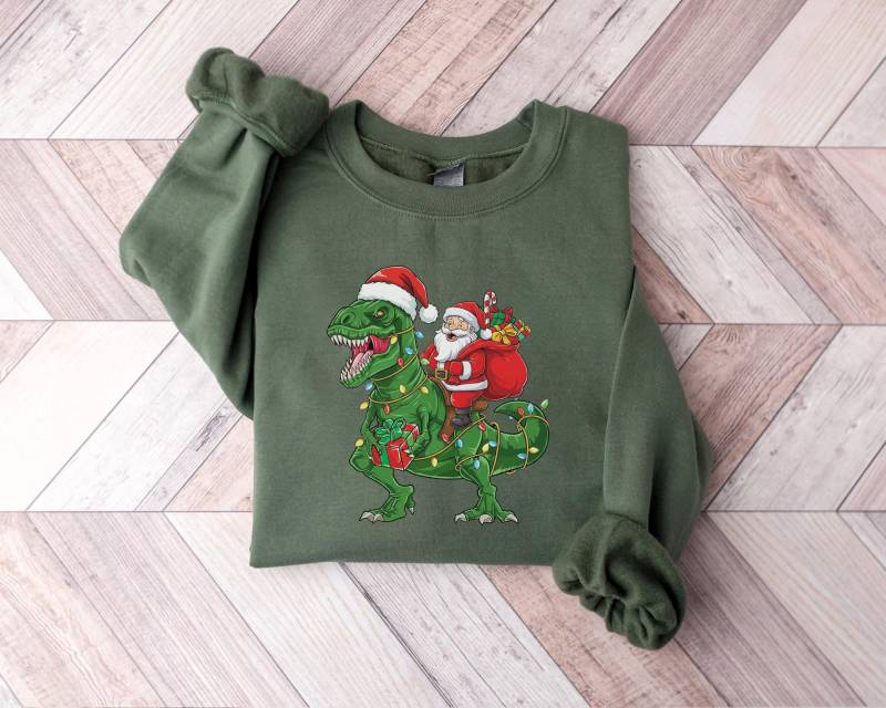Dinosaurier Weihnachtsmann Weihnachten Sweatshirt, Lustiges T Rex Shirt, Urlaub Dino Liebhaber Hoodie, Süßes Kinder Weihnachtsgeschenk, Shirt von PrintBoutique4U