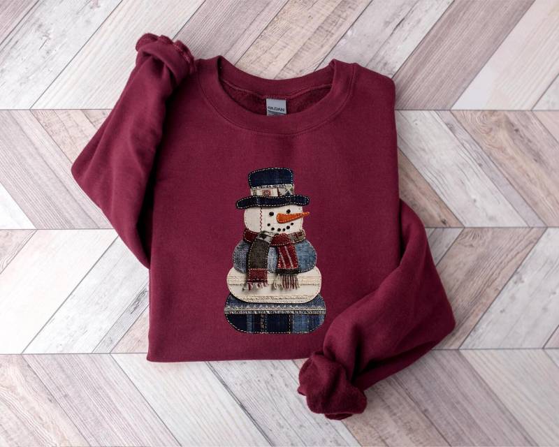 Faux Patchwork Schneemann Weihnachten Sweatshirt, Pullover, Shirt, Schneemann-Liebhaber-Geschenk von PrintBoutique4U
