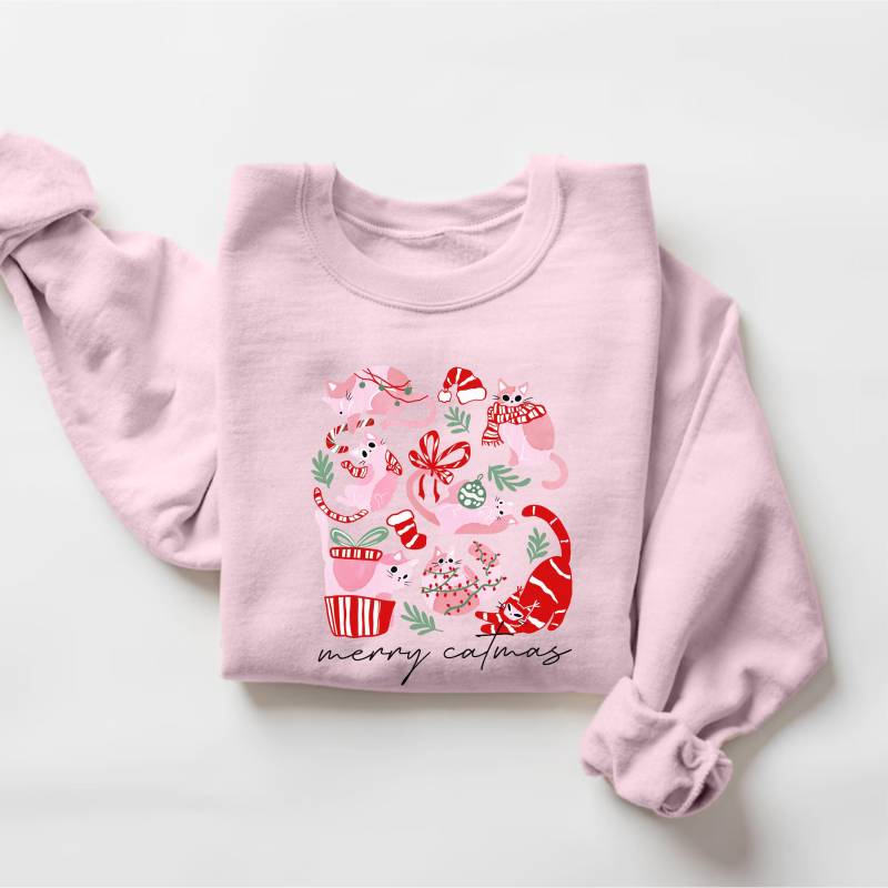 Fröhliche Catmas Sweatshirt, Weihnachtskatze Pullover, Süßes Geschenk Für Katzenliebhaber, Urlaub Crewneck Gemütliches Winter Katzen Shirt von PrintBoutique4U