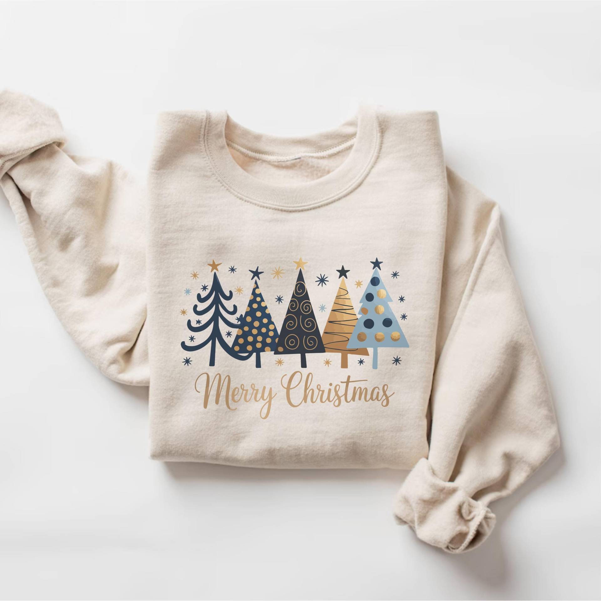 Frohe Weihnachten Shirt Blau Und Gold Bäume, Urlaub T-Shirt, Festliche Pullover, Winter Hässliche Shirt, Geschenk von PrintBoutique4U
