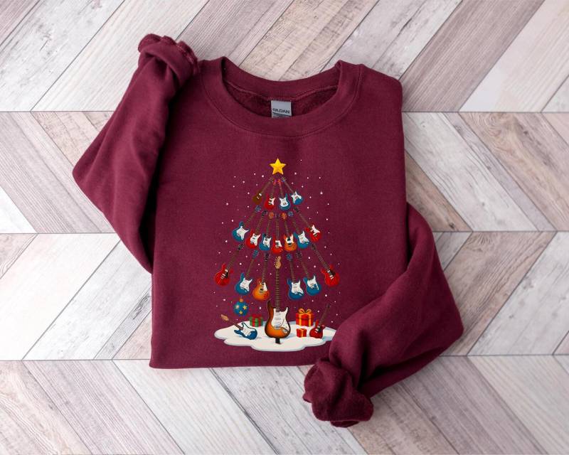 Gitarre Weihnachtsbaum Sweatshirt, Weihnachtsrock E-Gitarre Pullover, Rock Gitarrist Bekleidung, Gitarren-Liebhaber Geschenk von PrintBoutique4U