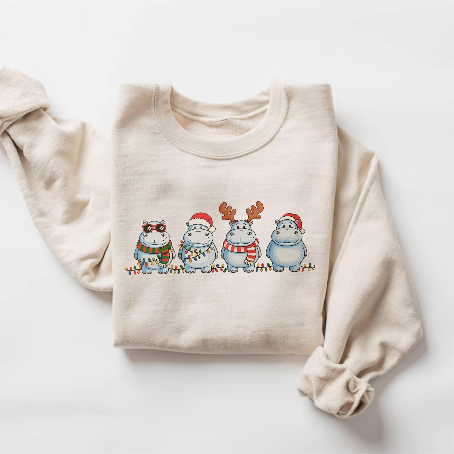 Hippopotamus Weihnachten Sweatshirt, Retro Hippo Shirt, Lustiger Urlaub Pullover, Weihnachtsgeschenk, Weihnachtsshirt, Damen T-Shirt von PrintBoutique4U
