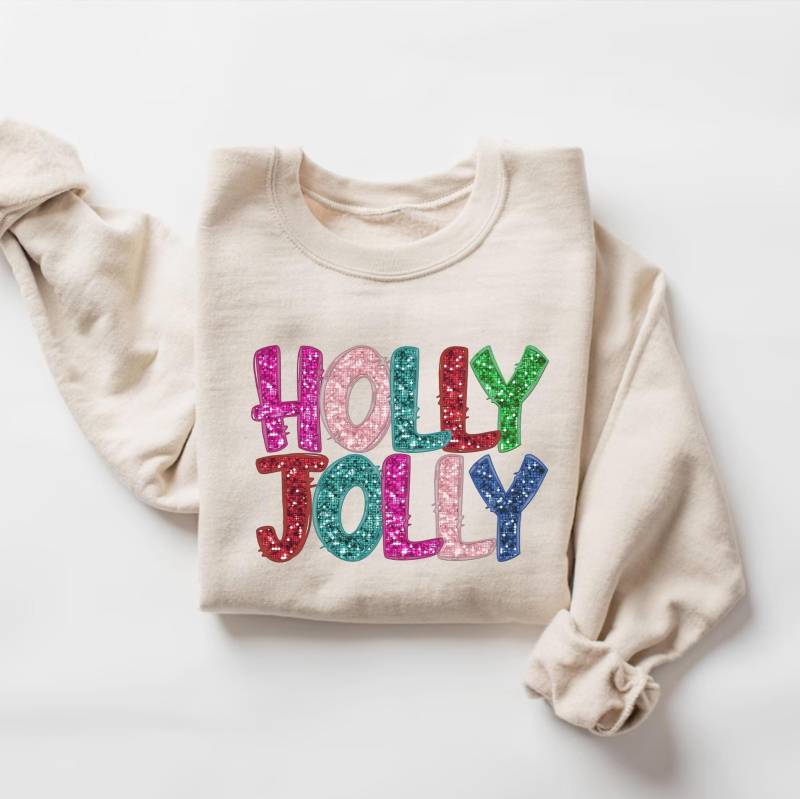 Holly Jolly Weihnachten Sweatshirt, Bunter Urlaub Hoodie, Süßes Festliches Weihnachts Shirt, Helles Weihnachtspullover Geschenk, Grafik T-Shirt von PrintBoutique4U