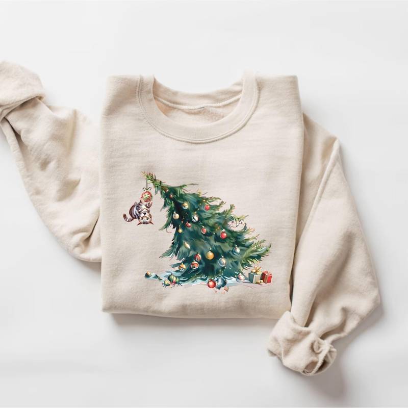 Lustiges Katzen-Liebhaber-Sweatshirt, Katzen-Weihnachtspullover, Katzen-Liebhaber-Geschenk Weihnachten, Katzenmama, Weihnachtsbaum-Sweatshirt von PrintBoutique4U