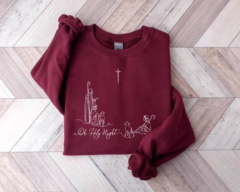 Oh Heilige Nacht Sweatshirt, Christliche Weihnachten Krippe Pullover, Jesus Tshirt, Glaube Basierend Urlaub Shirt von PrintBoutique4U
