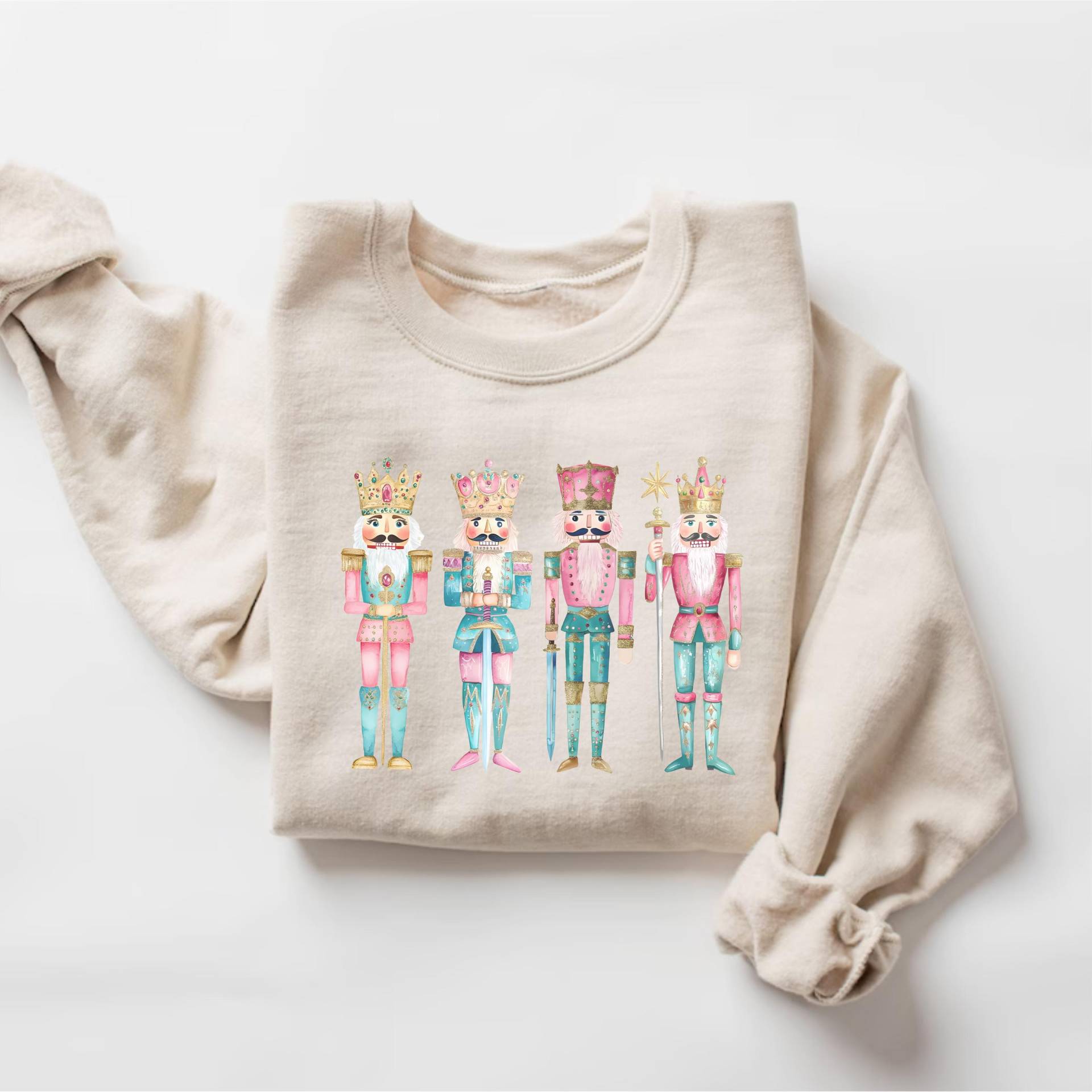 Rosa Weihnachten Sweatshirt, Nussknacker Geschenk Hoodie, Aquarell Urlaub Pullover, Girly Xmas Shirt, Süßes Weihnachtsgeschenk von PrintBoutique4U