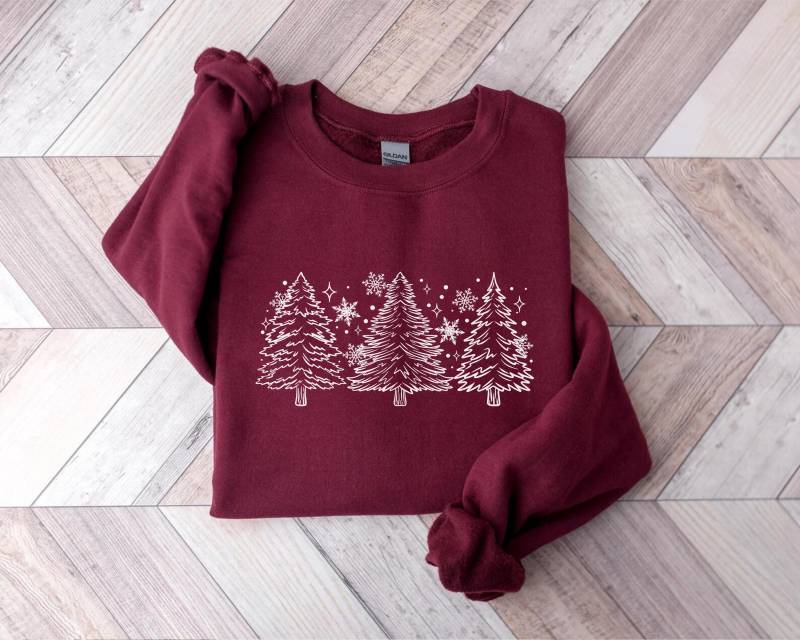 Schnee Bäume Sweatshirt, Frauen Winter Weihnachtsbäume Pullover, Weihnachten Urlaub Hoodies, Saison Sweatshirt von PrintBoutique4U