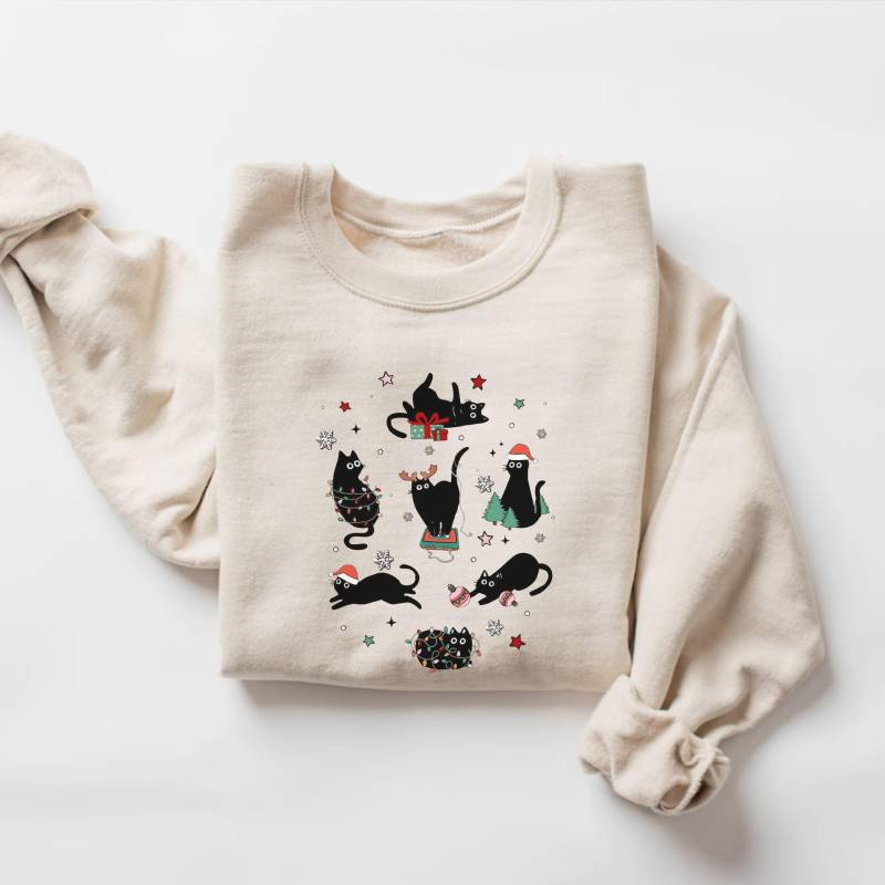 Schwarze Katze Weihnachten Sweatshirt, Lustige Katzen-Liebhaber Shirt, Urlaub Kätzchen Hoodie, Süße Tierliebhaber Weihnachtsgeschenk, Katzen von PrintBoutique4U