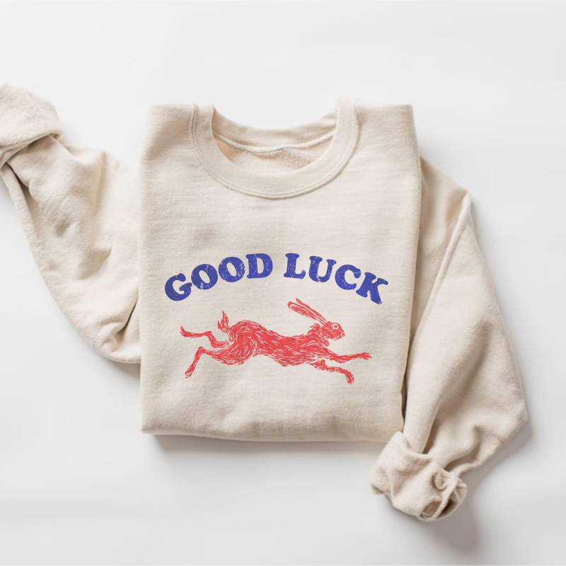 Viel Glück Sweatshirt, Lucky Rabbit Shirt, Damen Retro Style Pullover, Lustiges Kaninchen T-Shirt, Easy Tiger Sweatshirt von PrintBoutique4U