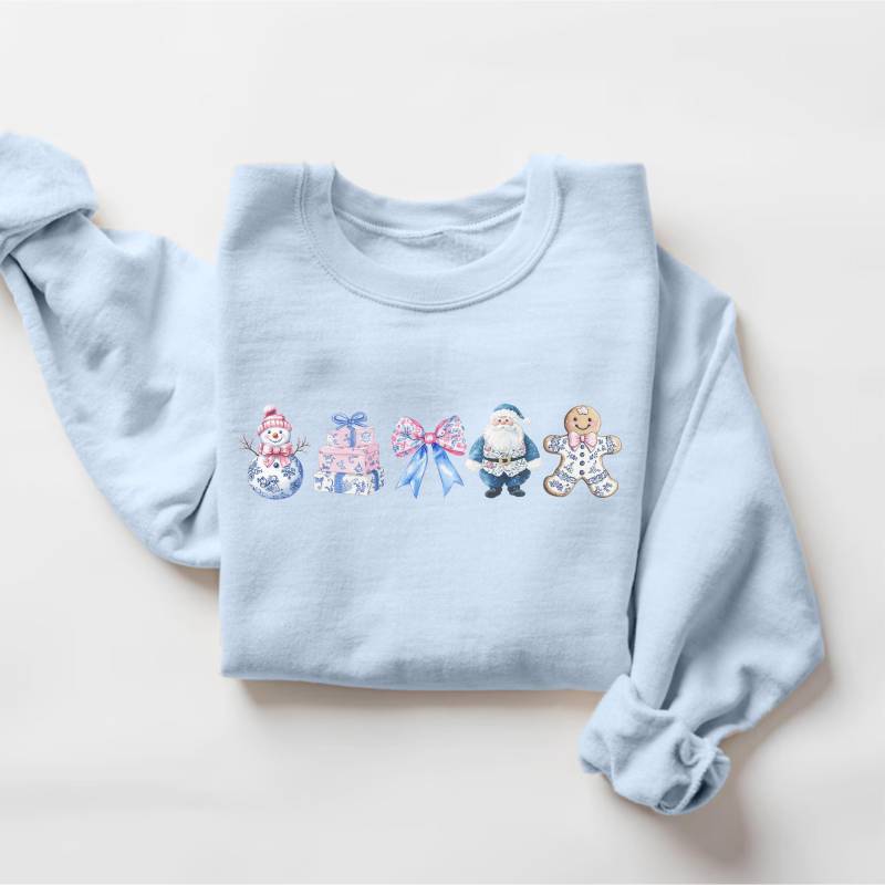 Weihnachten Chinoiserie Sweatshirt, Blaue Weihnachten, Weihnachts-Grafik-T-Shirt, Unisex Hoodie Weihnachtsmann-Shirt, Frohe von PrintBoutique4U