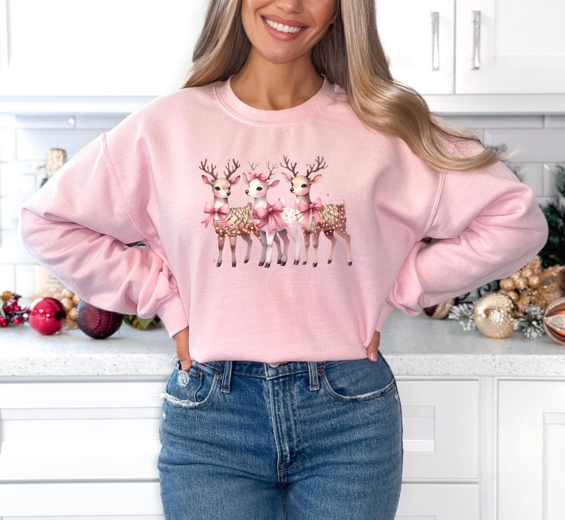 Weihnachten Rentier Shirt, Rosa Schleife Urlaub Deer T-Shirt, Süßes Sweatshirt, Hoodie Geschenk Für Frauen Mädchen Kinder Familie, Shirt Weihnachten Rentier Shirt, Rosa Schleife Urlaub Deer T-Shirt, Süßes Sweatshirt, Hoodie Geschenk Für Frauen Mädchen Kinder Familie, Shirt von PrintBoutique4U