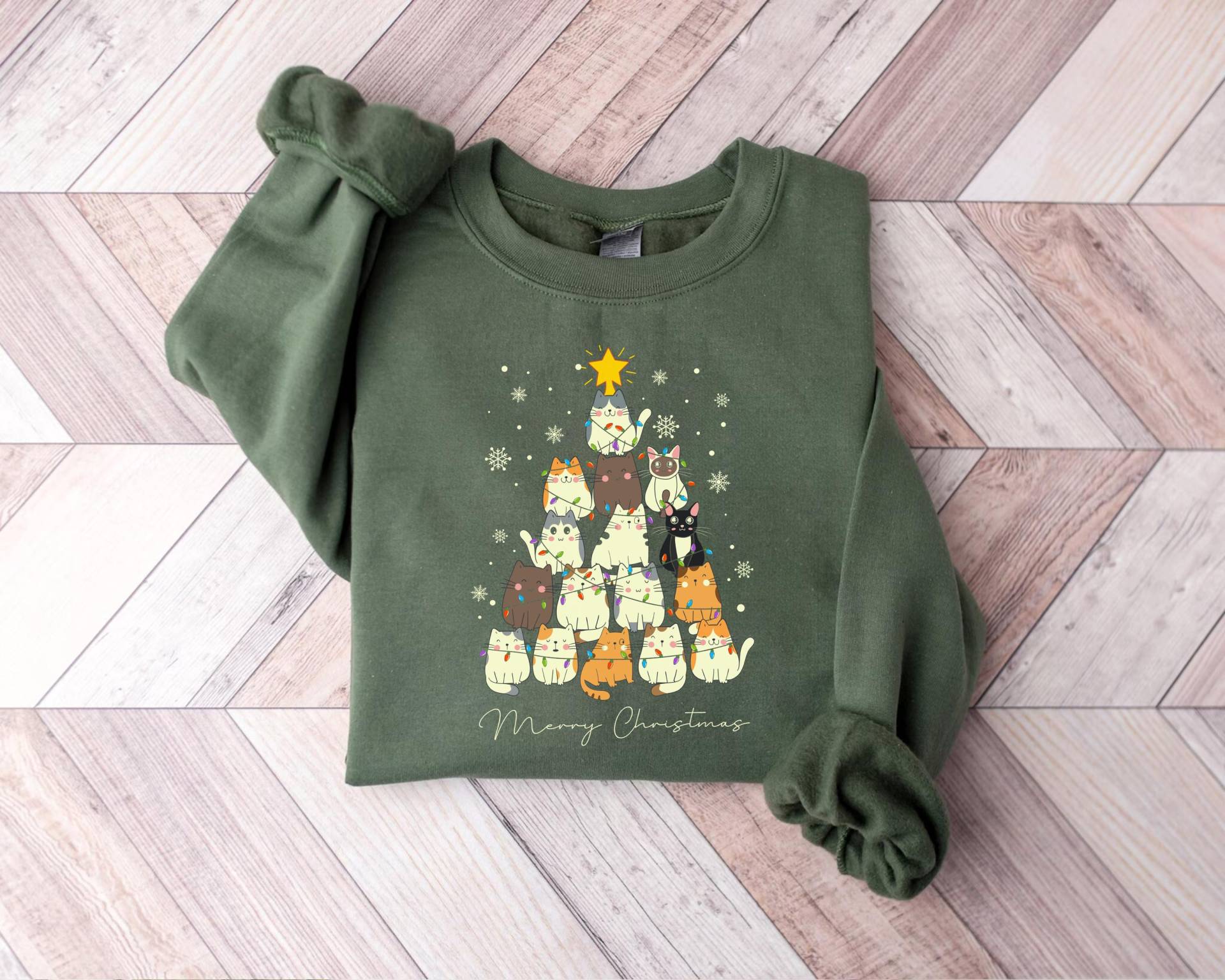 Weihnachten Sweatshirt, Lustiges Katzen Baum Shirt, Urlaub Kitty Hoodie, Süßes Haustier Liebhaber Weihnachtsgeschenk, Katzenmutter Pullover, T-Shirt von PrintBoutique4U
