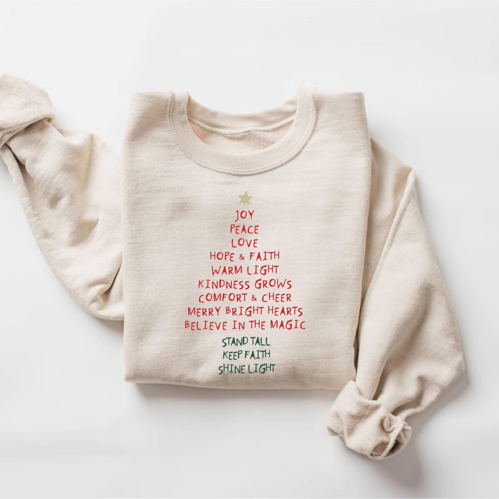 Weihnachtsbaum Wörter Shirt, Freude Frieden Liebe Sweatshirt, Inspiration Urlaub Hoodie, Positive Weihnachtszitat Geschenk, Weihnachten von PrintBoutique4U