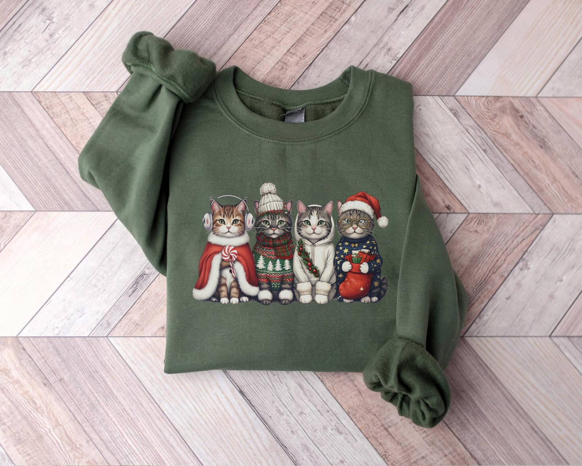 Weihnachtskatzen Sweatshirt, Katzen Liebhaber Weihnachts Shirt, Süße Kätzchen in Urlaub Outfits, Xmas Pullover, Kuscheliger Winter Pullover von PrintBoutique4U